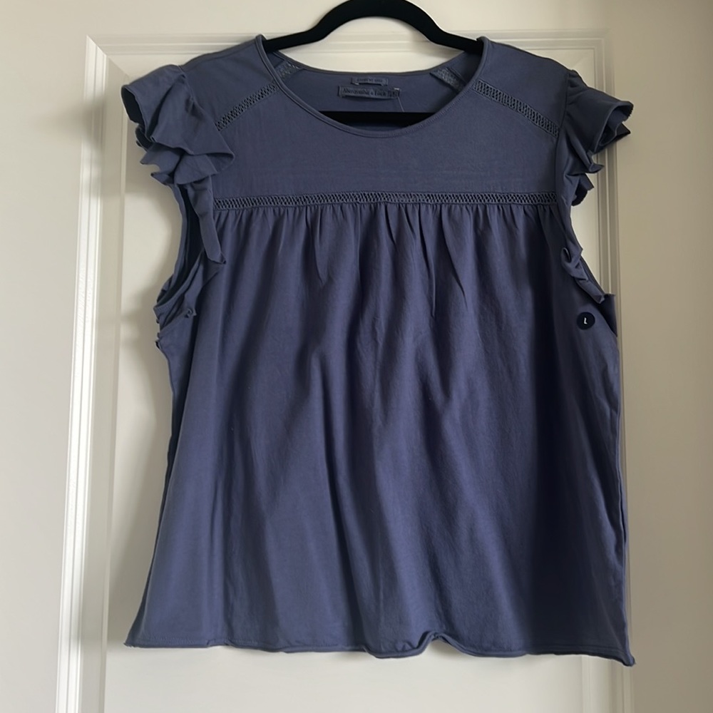 Abercrombie & Fitch Blue Ruffle Sleeve Short Sleeve Top
